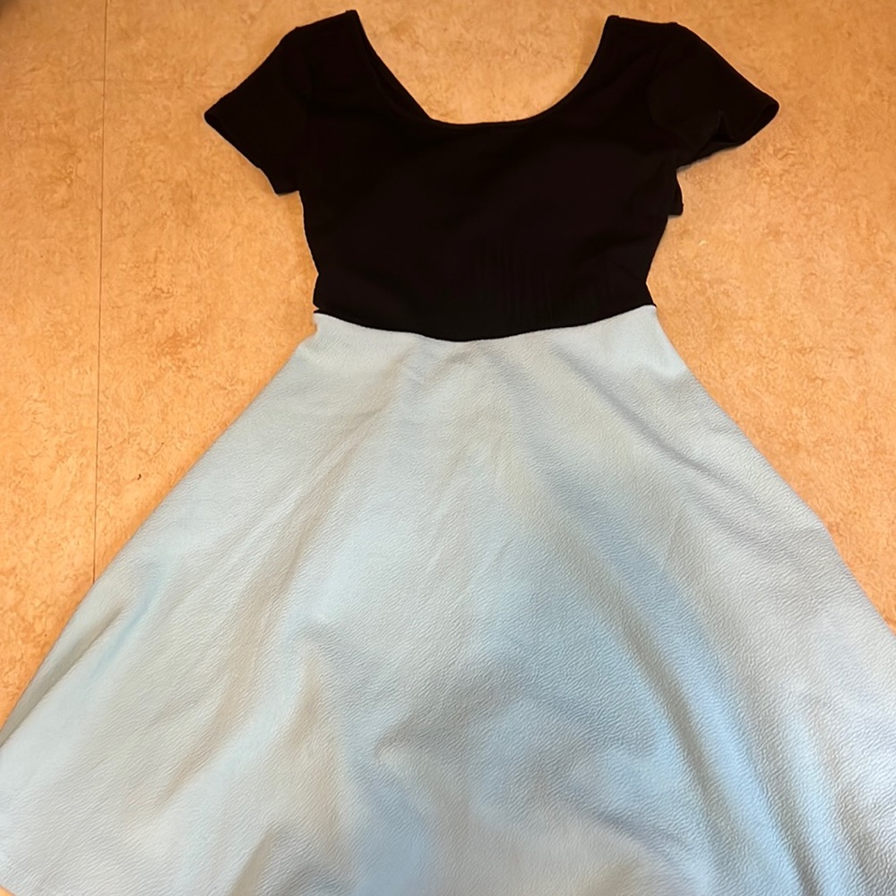 black and baby blue dress